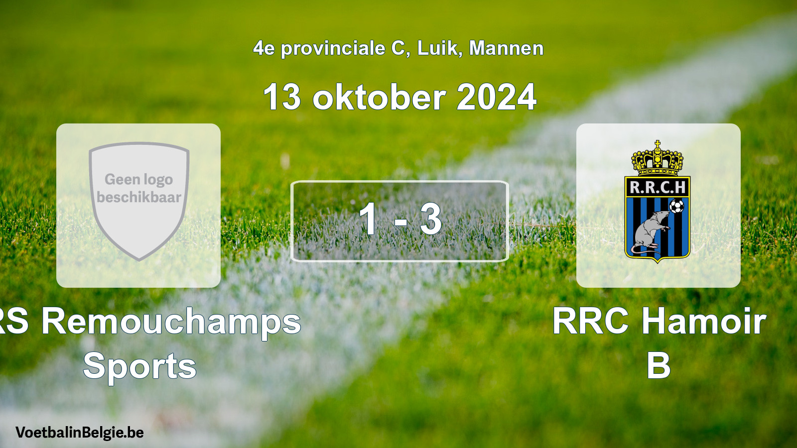 Gespeelde wedstrijd mannenvoetbal: RS Remouchamps Sports - RRC Hamoir B 1 - 3 (13 oktober 2024)