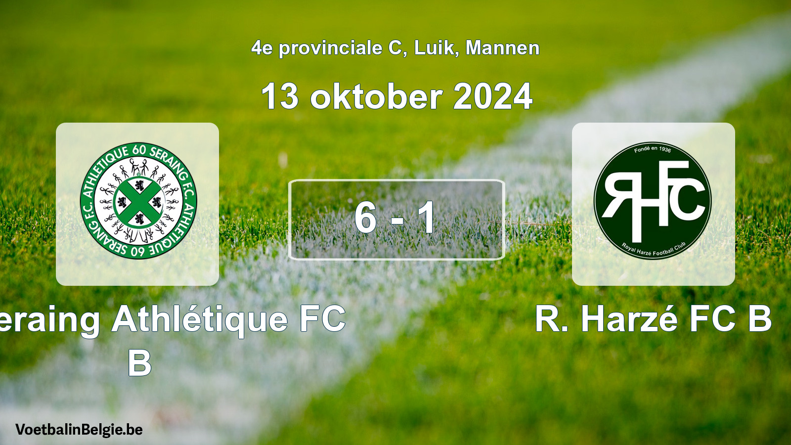 Gespeelde wedstrijd mannenvoetbal: R Seraing Athlétique FC B - R. Harzé FC B 6 - 1 (13 oktober 2024)