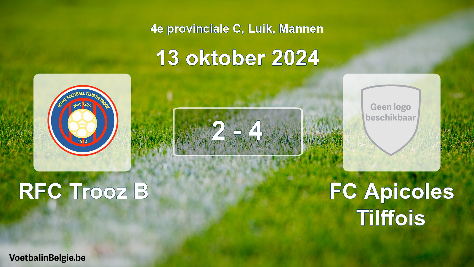 Gespeelde wedstrijd mannenvoetbal: RFC Trooz B - FC Apicoles Tilffois 2 - 4 (13 oktober 2024)
