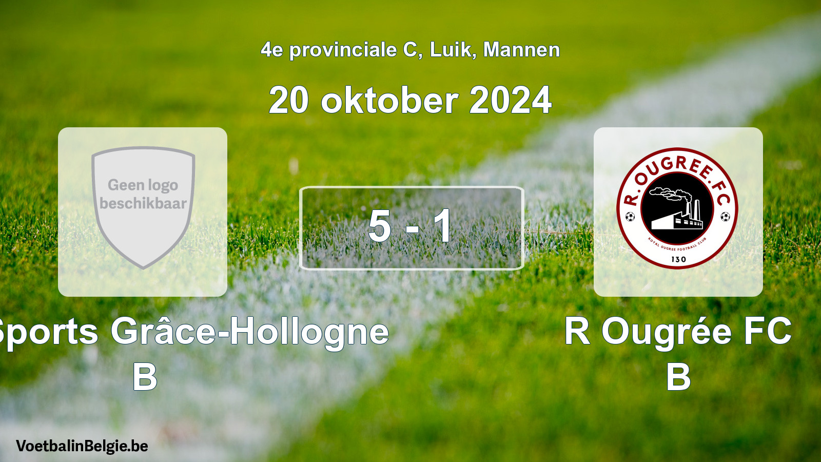 Gespeelde wedstrijd mannenvoetbal: Cité Sports Grâce-Hollogne B - R Ougrée FC B 5 - 1 (20 oktober 2024)