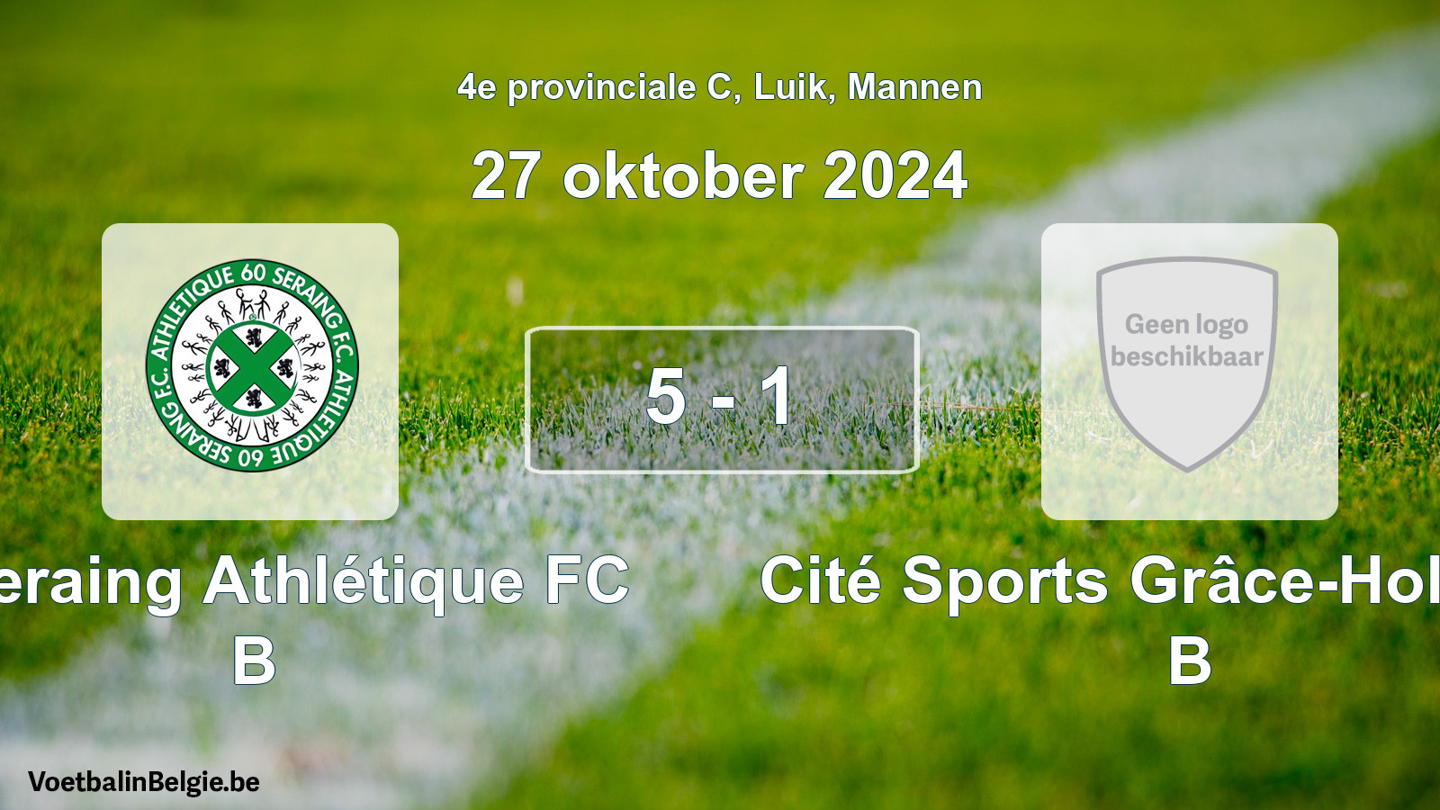 Gespeelde wedstrijd mannenvoetbal: R Seraing Athlétique FC B - Cité Sports Grâce-Hollogne B 5 - 1 (27 oktober 2024)