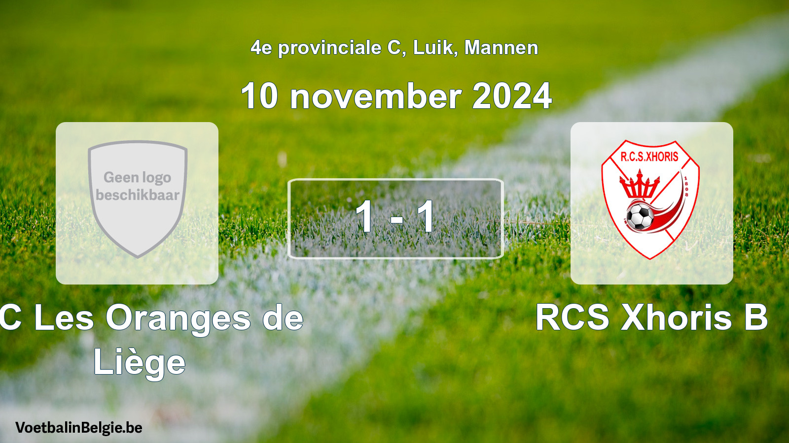 Gespeelde wedstrijd mannenvoetbal: FC Les Oranges de Liège - RCS Xhoris B 1 - 1 (10 november 2024)