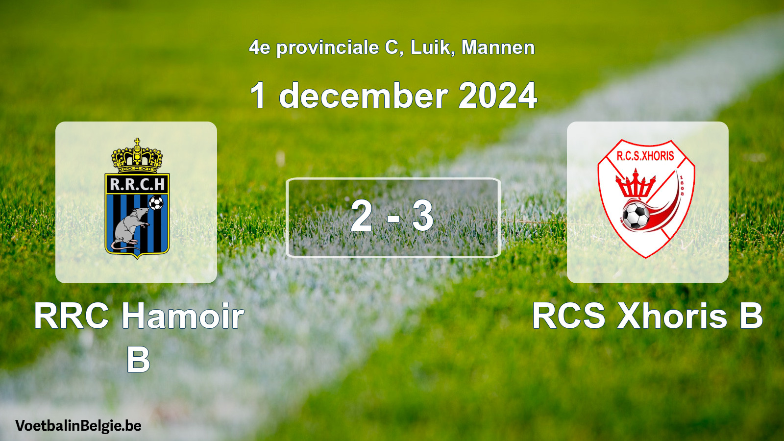 Gespeelde wedstrijd mannenvoetbal: RRC Hamoir B - RCS Xhoris B 2 - 3 (1 december 2024)