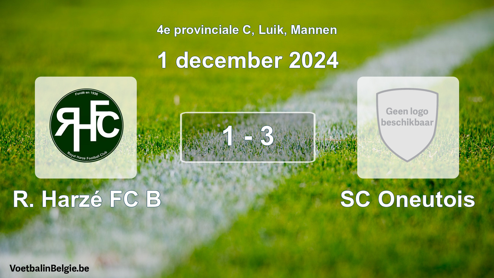 Gespeelde wedstrijd mannenvoetbal: R. Harzé FC B - SC Oneutois 1 - 3 (1 december 2024)