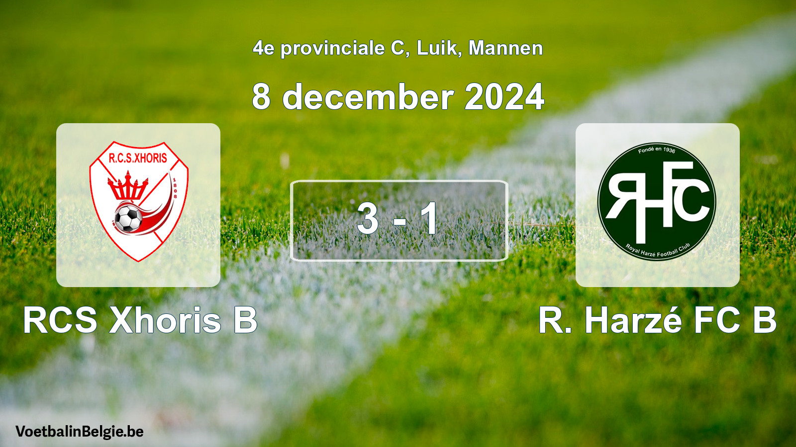 Gespeelde wedstrijd mannenvoetbal: RCS Xhoris B - R. Harzé FC B 3 - 1 (8 december 2024)