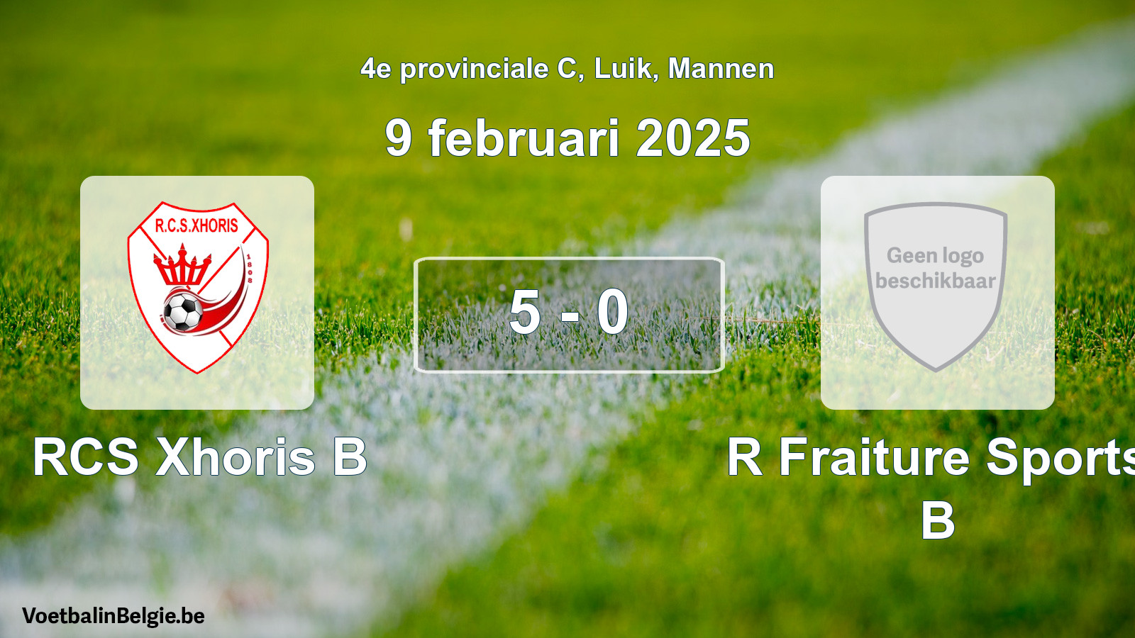 Gespeelde wedstrijd mannenvoetbal: RCS Xhoris B - R Fraiture Sports B 5 - 0 (9 februari 2025)