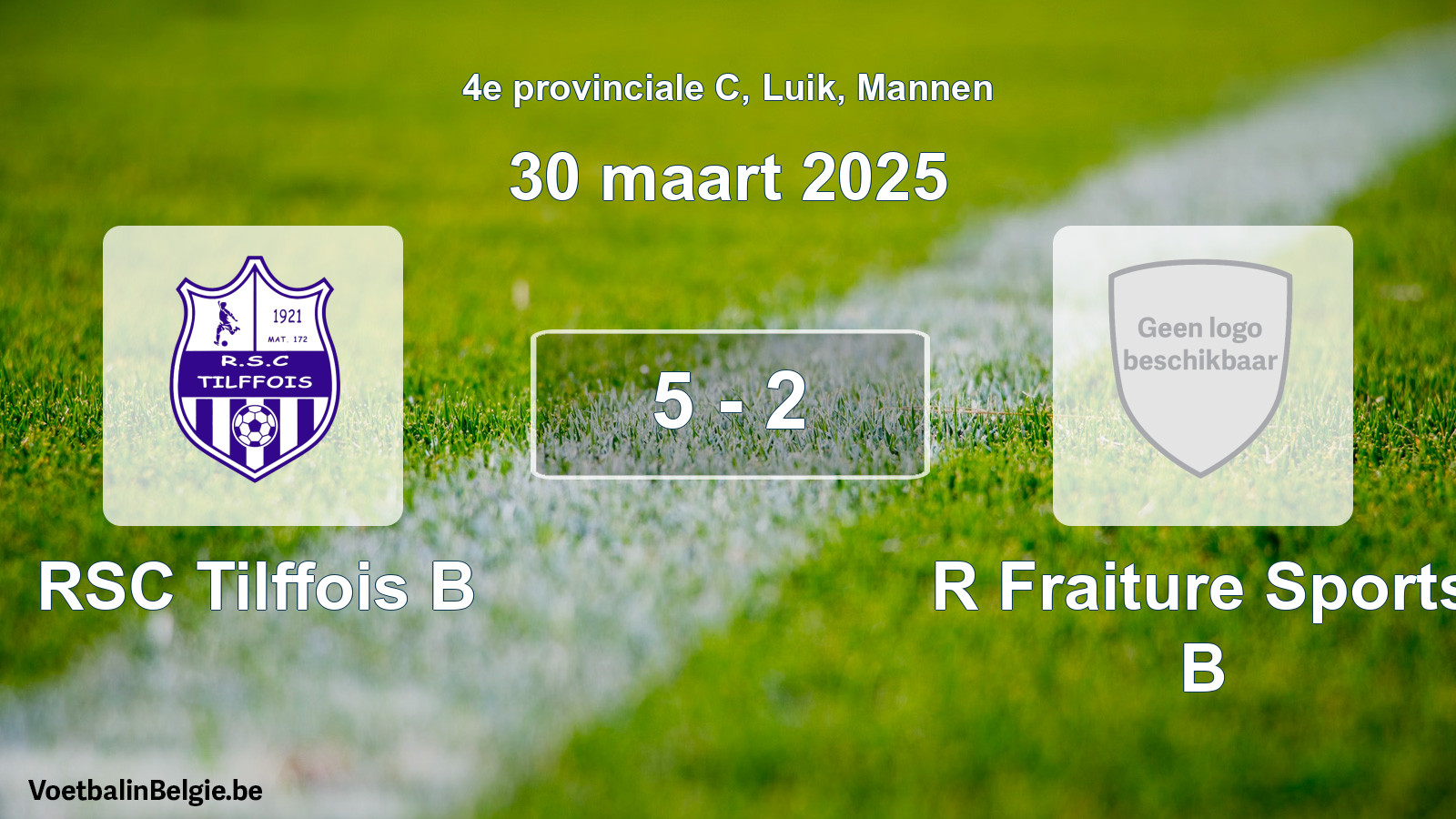 Gespeelde wedstrijd mannenvoetbal: RSC Tilffois B - R Fraiture Sports B 5 - 2 (30 maart 2025)