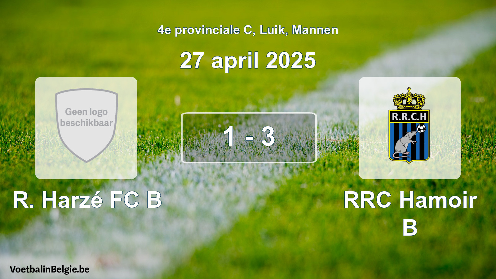 Gespeelde wedstrijd mannenvoetbal: R. Harzé FC B - RRC Hamoir B 1 - 3 (27 april 2025)
