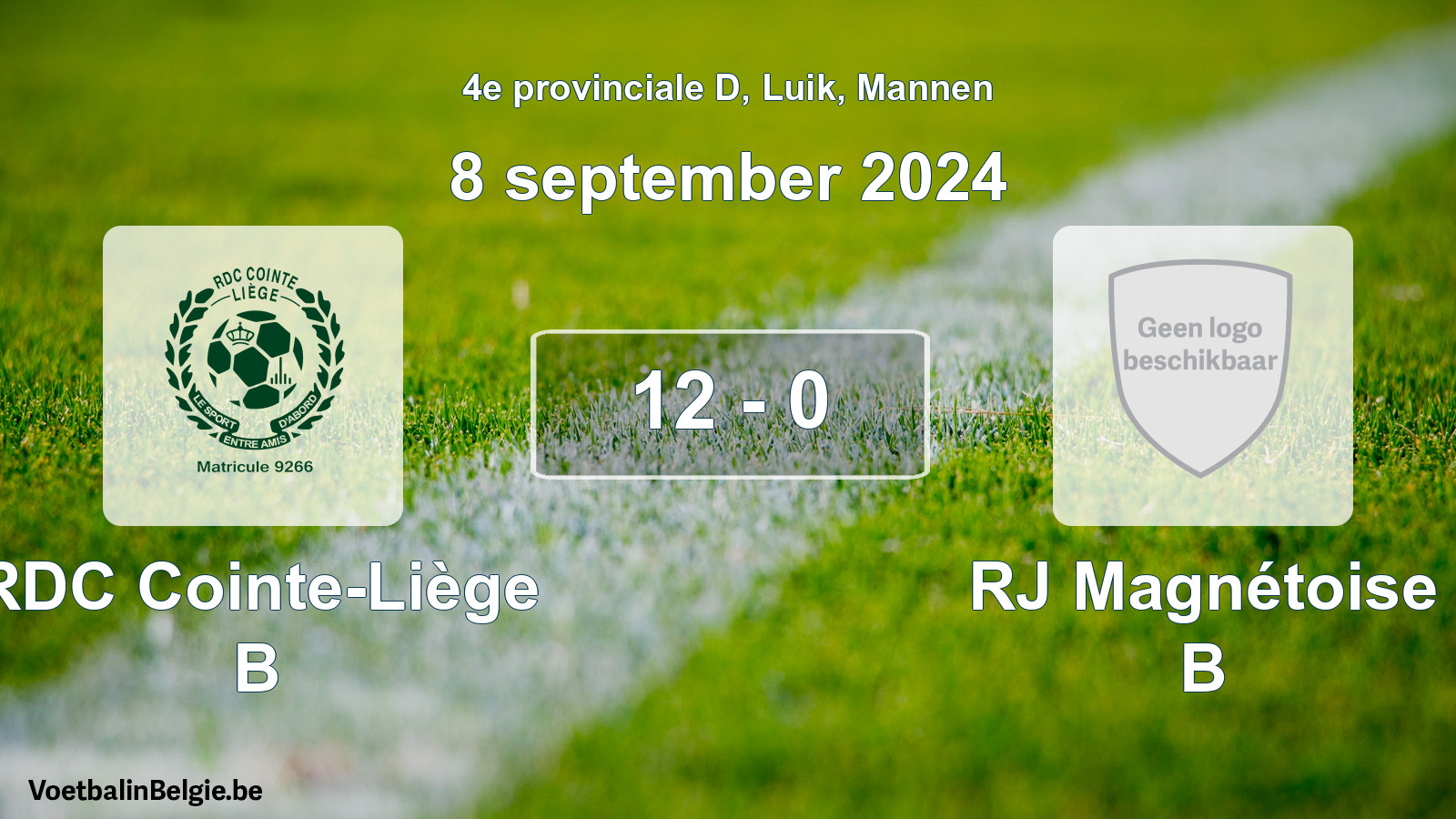 Gespeelde wedstrijd mannenvoetbal: RDC Cointe-Liège B - RJ Magnétoise B 12 - 0 (8 september 2024)