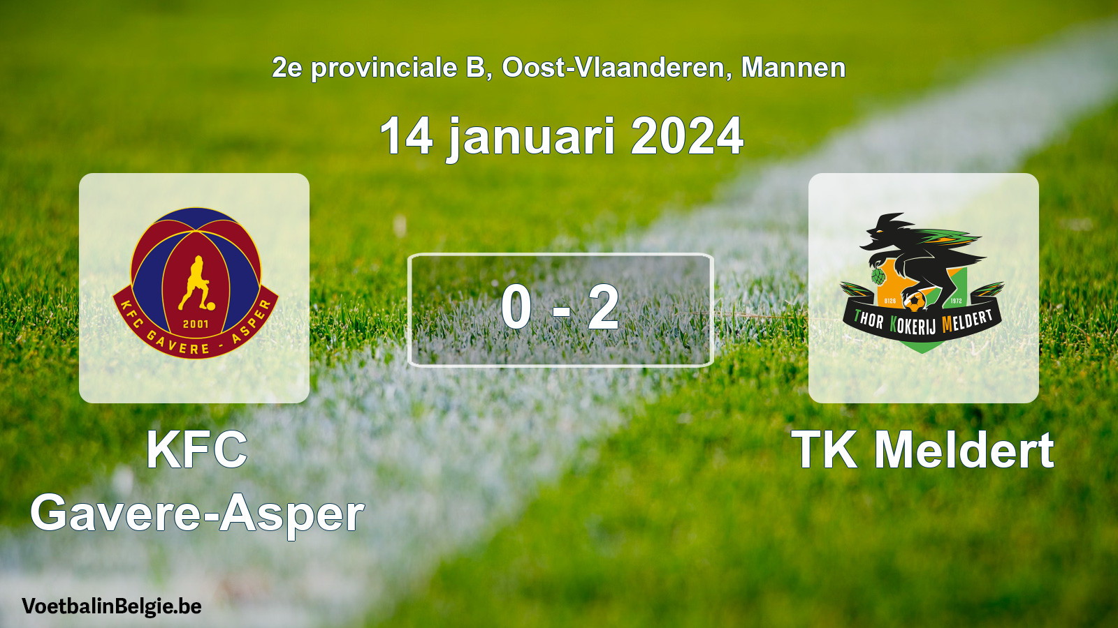 Gespeelde wedstrijd mannenvoetbal: KFC Gavere-Asper - TK Meldert 0 - 2 (14 januari 2024)