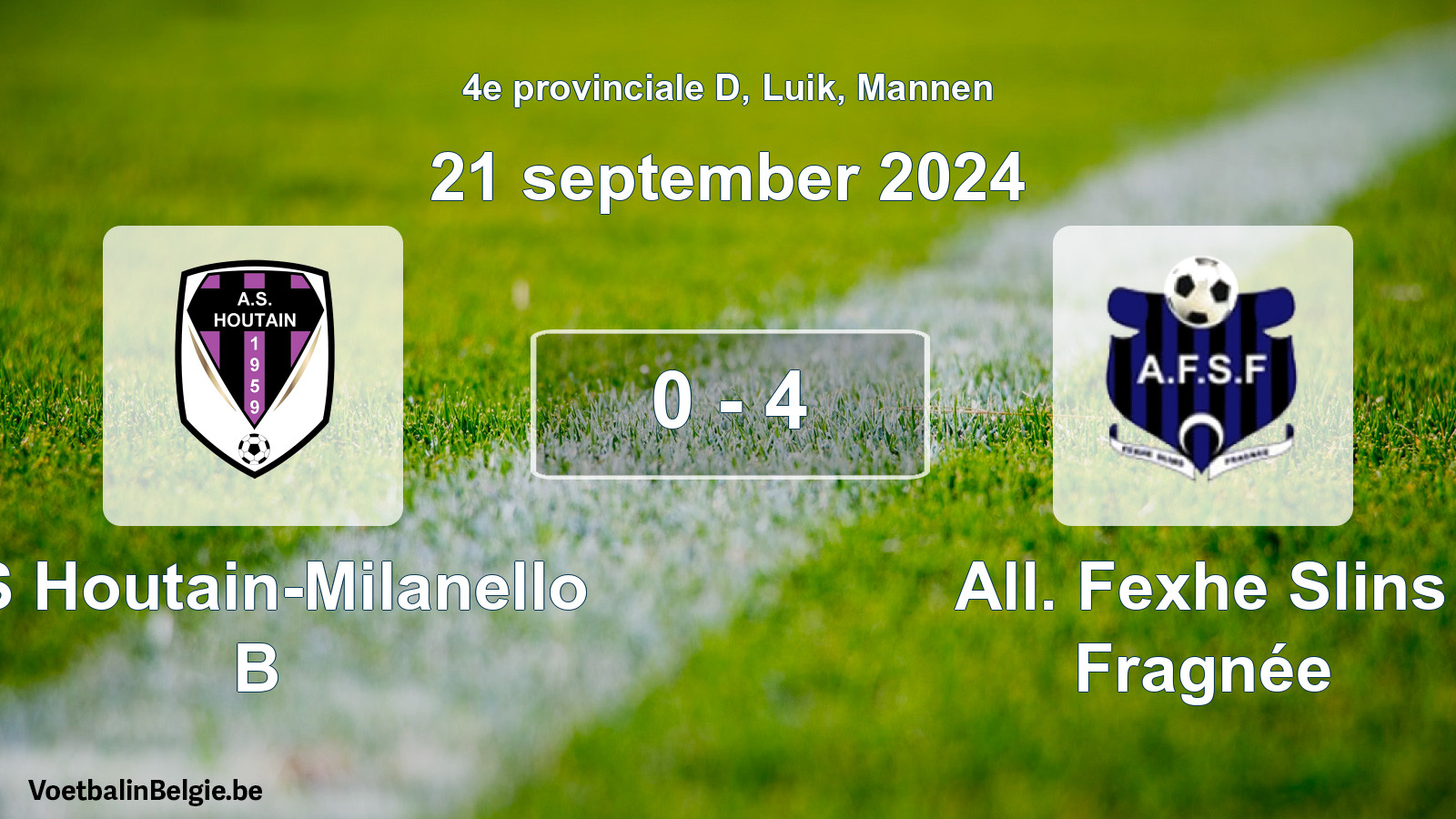 Gespeelde wedstrijd mannenvoetbal: AS Houtain-Milanello B - All. Fexhe Slins Fragnée 0 - 4 (21 september 2024)