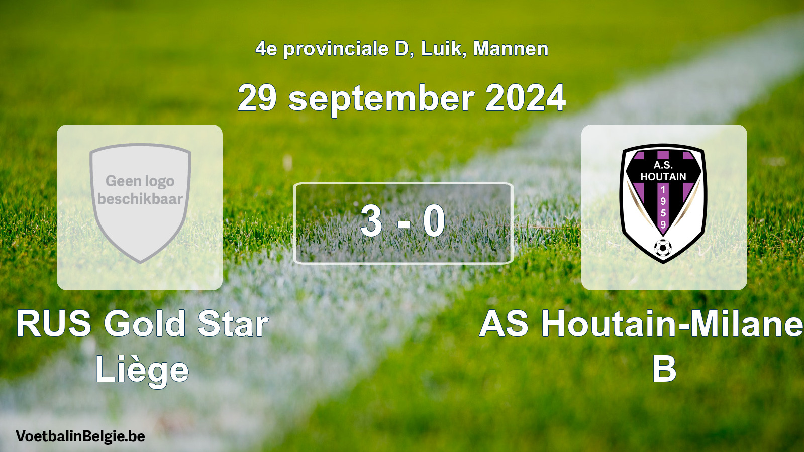 Gespeelde wedstrijd mannenvoetbal: RUS Gold Star Liège - AS Houtain-Milanello B 3 - 0 (29 september 2024)