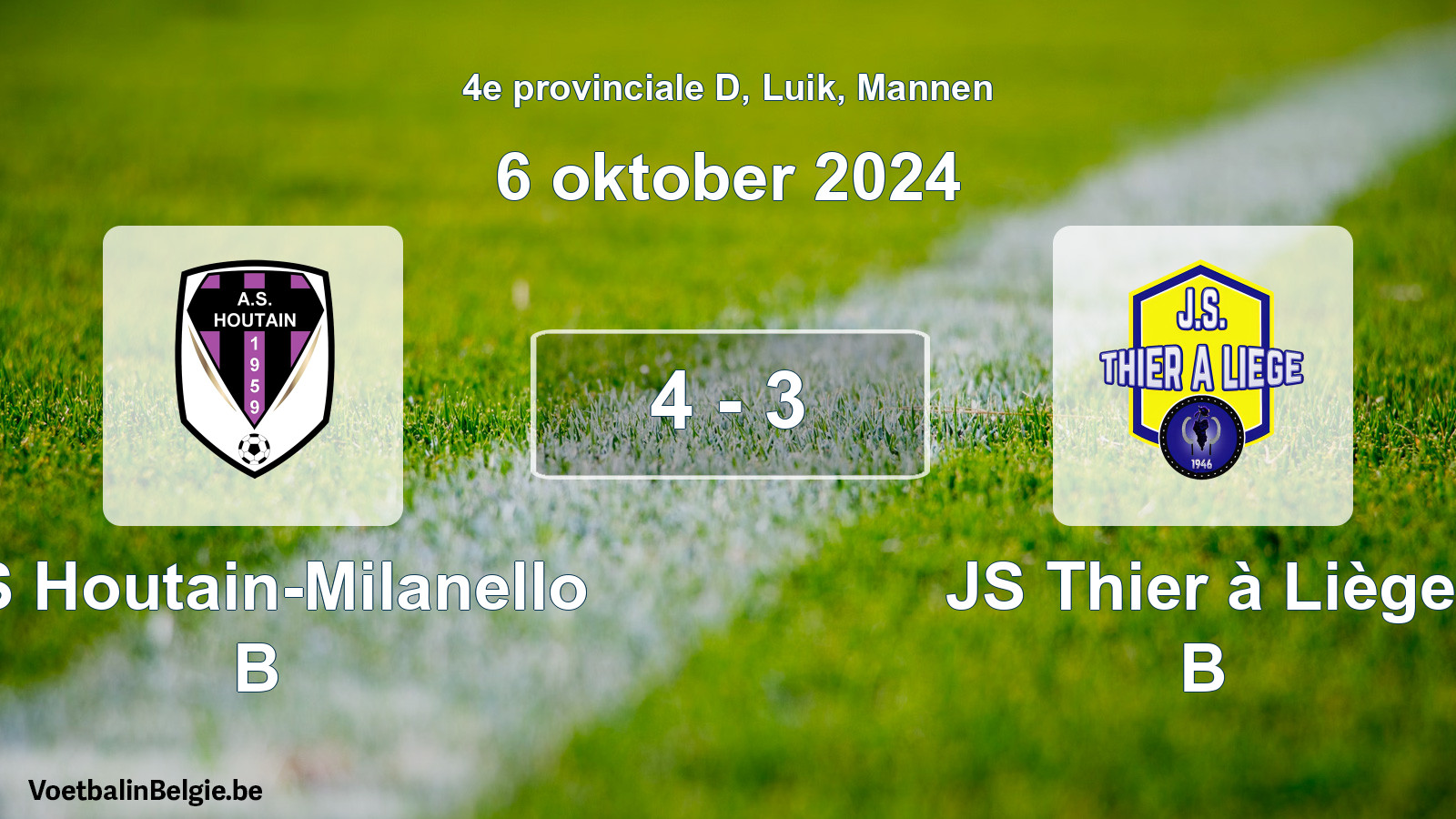 Match joué football hommes: AS Houtain-Milanello B - JS Thier à Liège B 4 - 3 (6 octobre 2024)