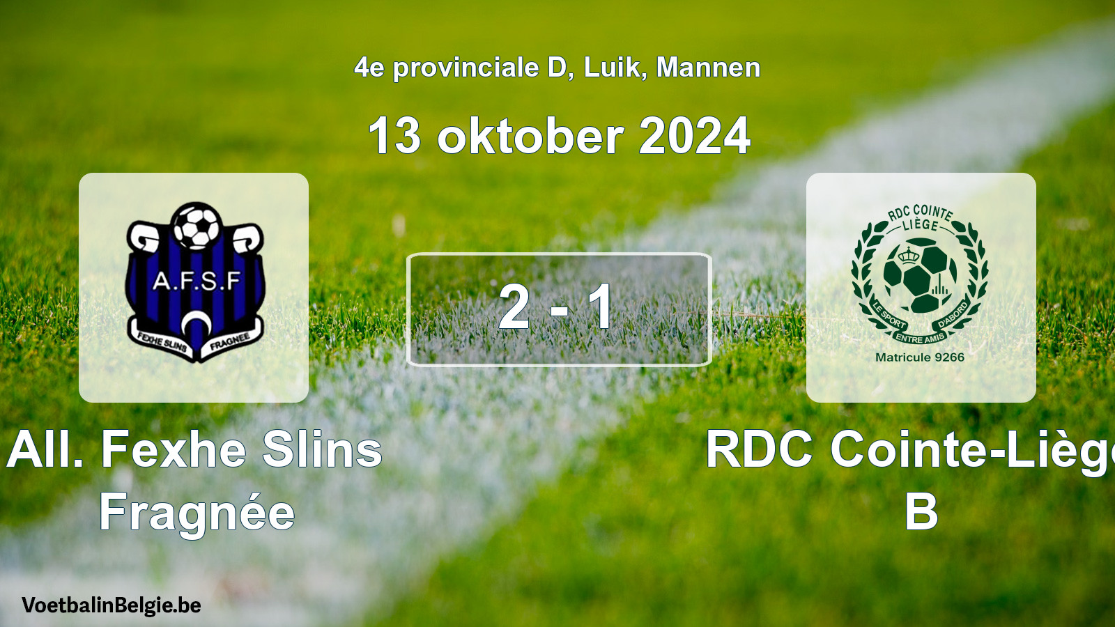 Match joué football hommes: All. Fexhe Slins Fragnée - RDC Cointe-Liège B 2 - 1 (13 octobre 2024)
