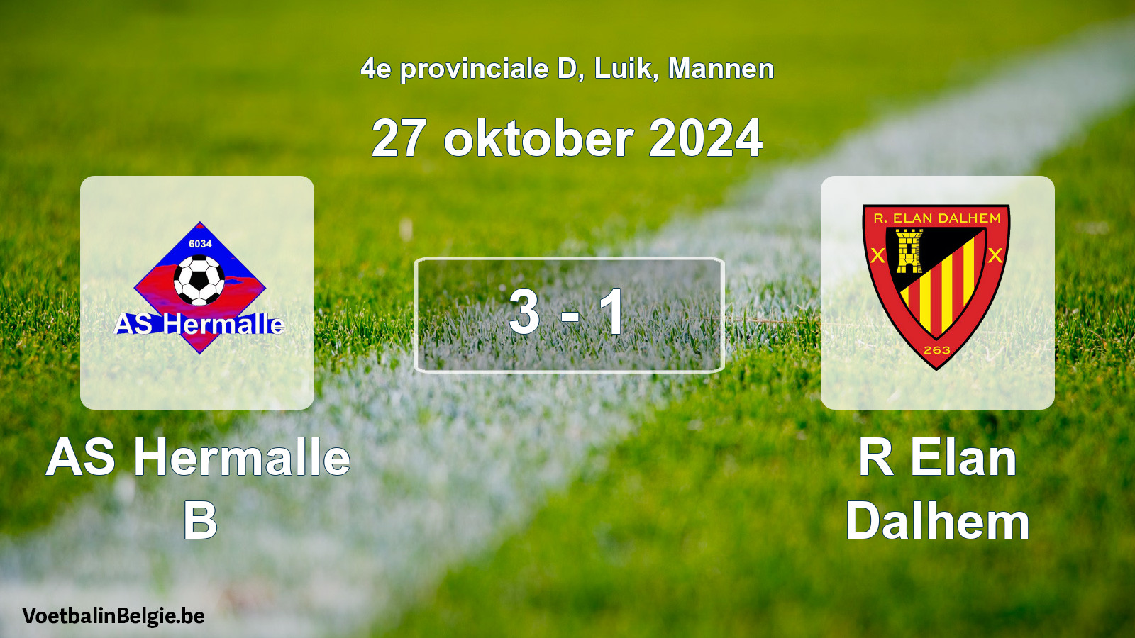 Played match men football: AS Hermalle B - R Elan Dalhem 3 - 1 (27 October 2024)
