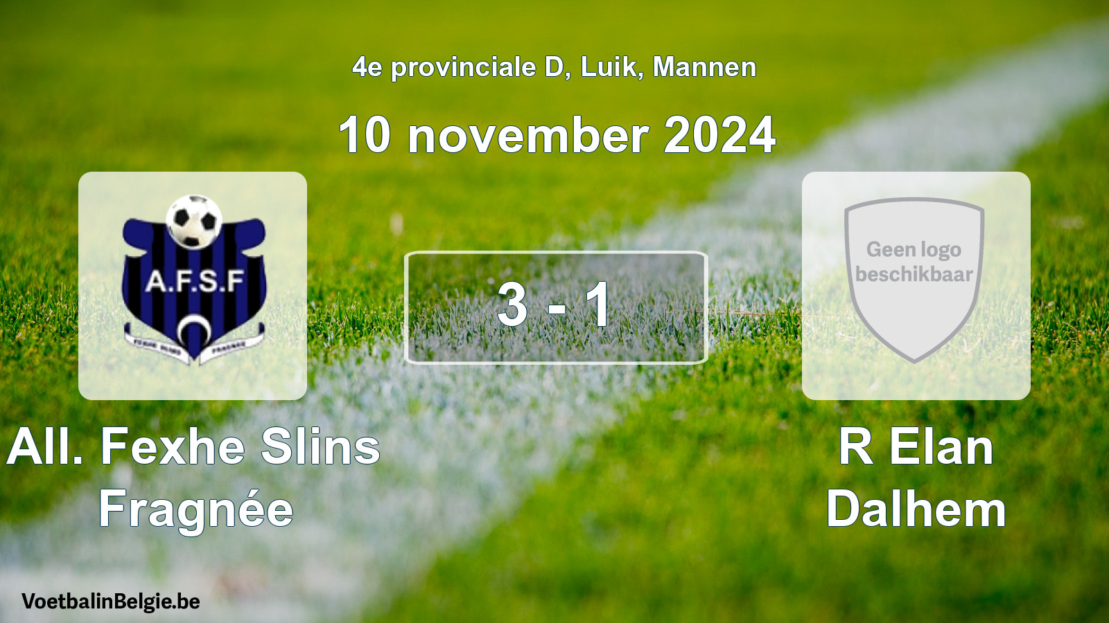 Gespeelde wedstrijd mannenvoetbal: All. Fexhe Slins Fragnée - R Elan Dalhem 3 - 1 (10 november 2024)