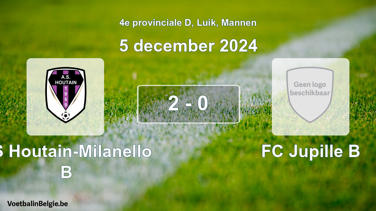 Gespeelde wedstrijd mannenvoetbal: AS Houtain-Milanello B - FC Jupille B 2 - 0 (5 december 2024)