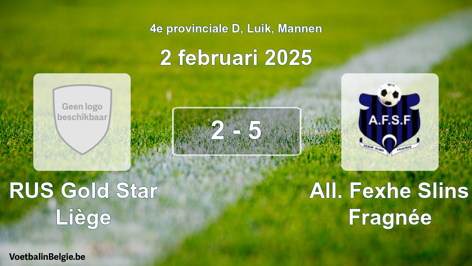 Gespeelde wedstrijd mannenvoetbal: RUS Gold Star Liège - All. Fexhe Slins Fragnée 2 - 5 (2 februari 2025)