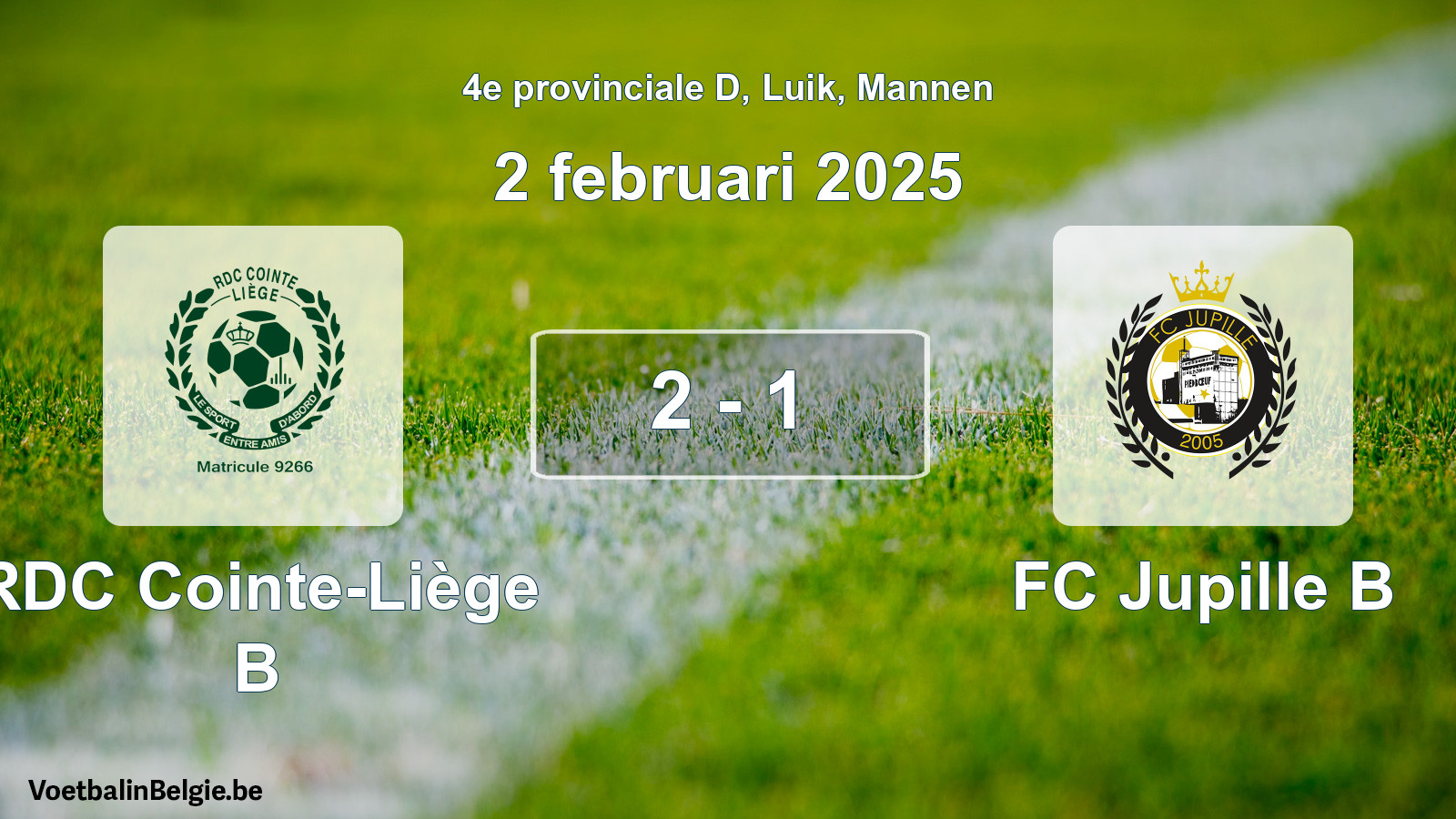 Match joué football hommes: RDC Cointe-Liège B - FC Jupille B 2 - 1 (2 février 2025)
