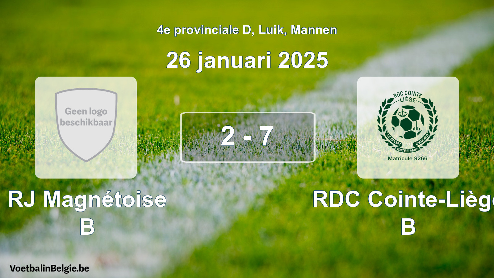 Gespeelde wedstrijd mannenvoetbal: RJ Magnétoise B - RDC Cointe-Liège B 2 - 7 (26 januari 2025)