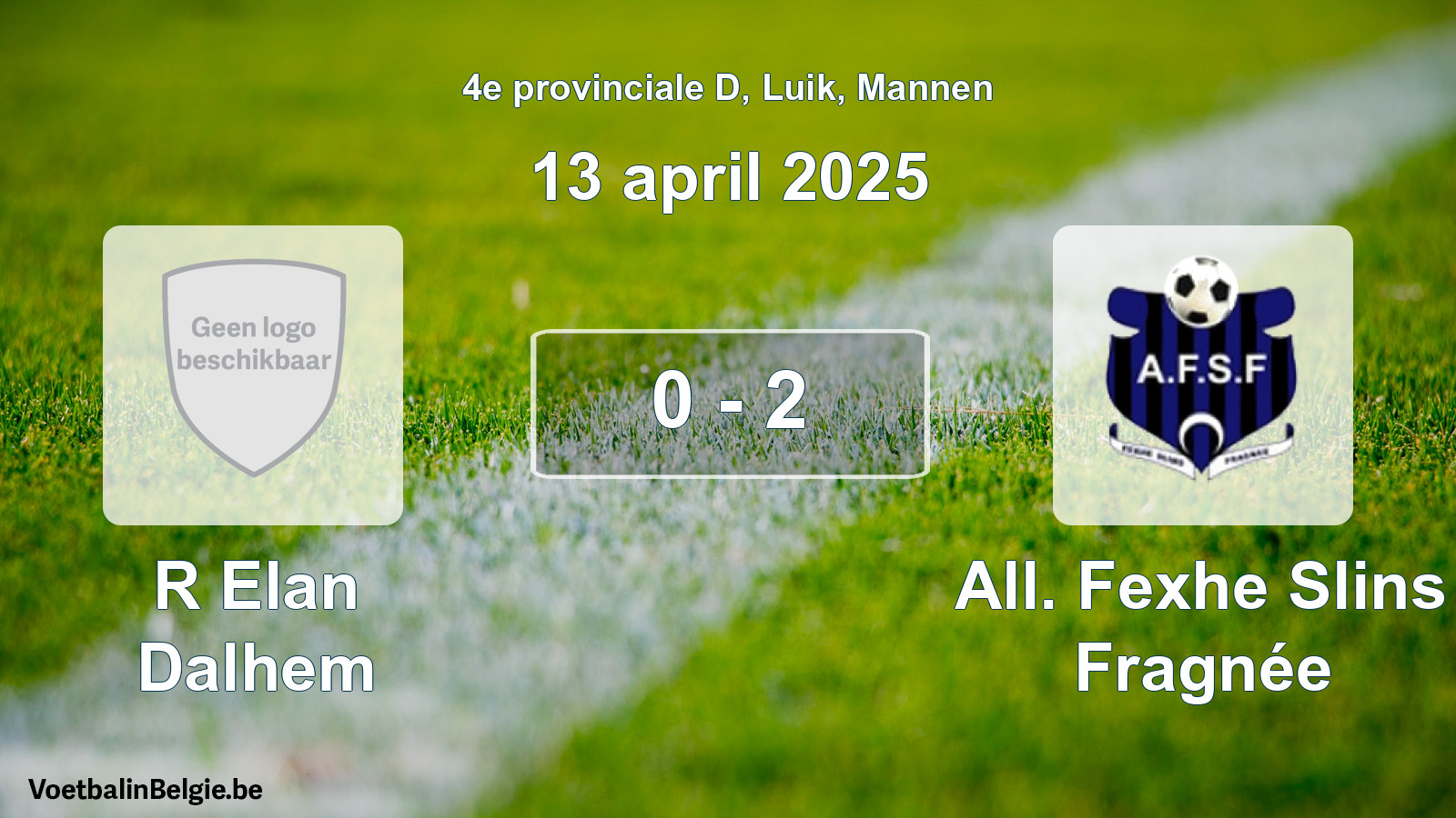 Gespeelde wedstrijd mannenvoetbal: R Elan Dalhem - All. Fexhe Slins Fragnée 0 - 2 (13 april 2025)