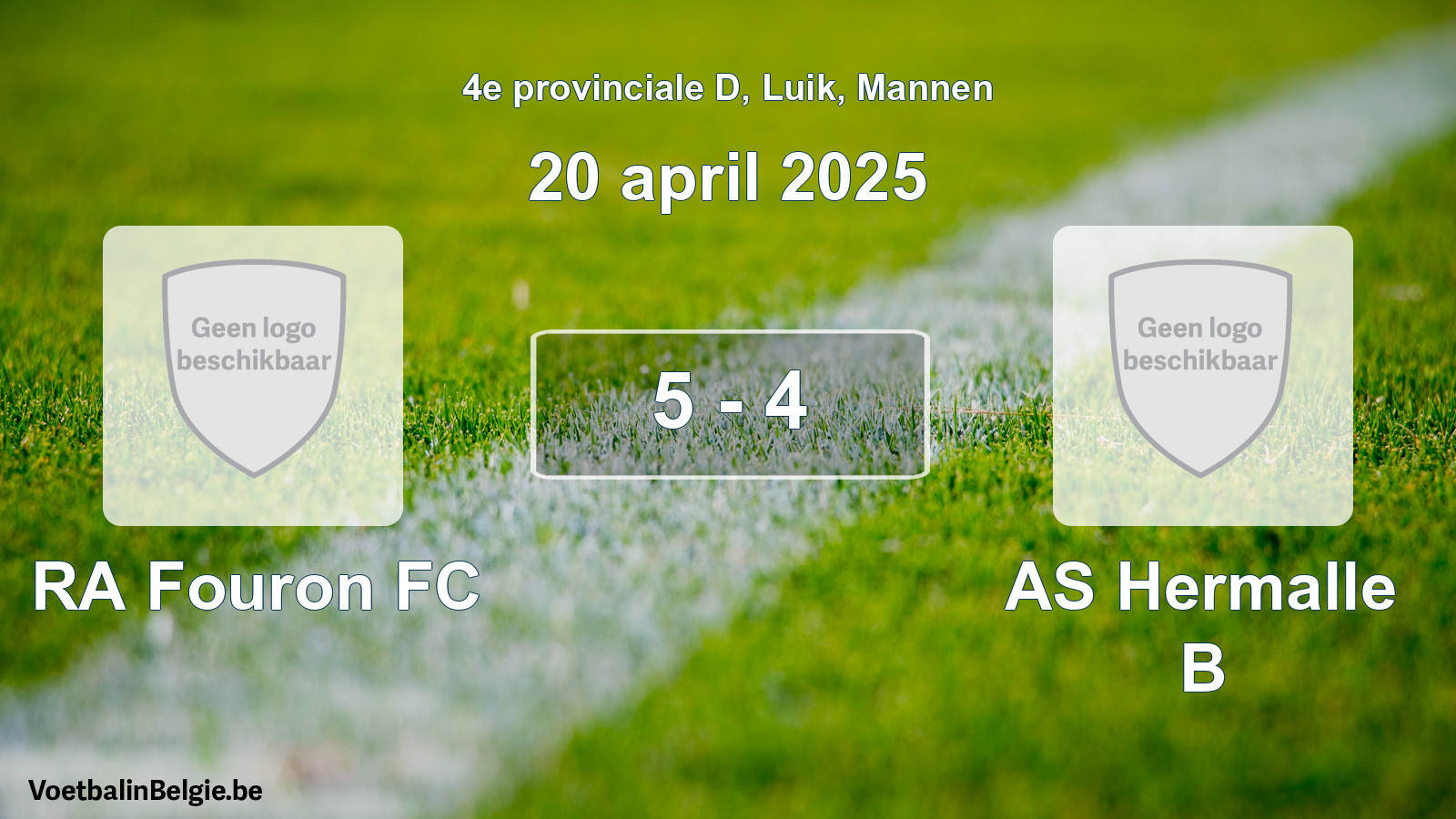 Gespeelde wedstrijd mannenvoetbal: RA Fouron FC - AS Hermalle B 5 - 4 (20 april 2025)