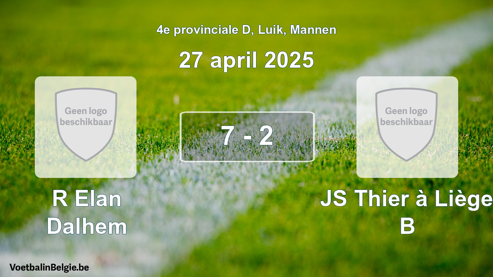 Gespeelde wedstrijd mannenvoetbal: R Elan Dalhem - JS Thier à Liège B 7 - 2 (27 april 2025)