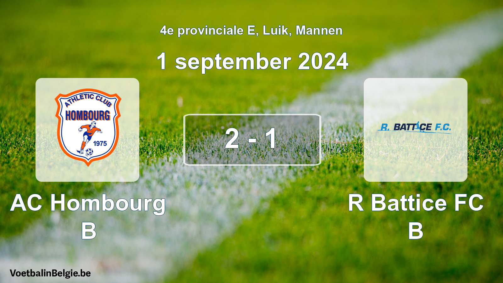Gespeelde wedstrijd mannenvoetbal: AC Hombourg B - R Battice FC B 2 - 1 (1 september 2024)