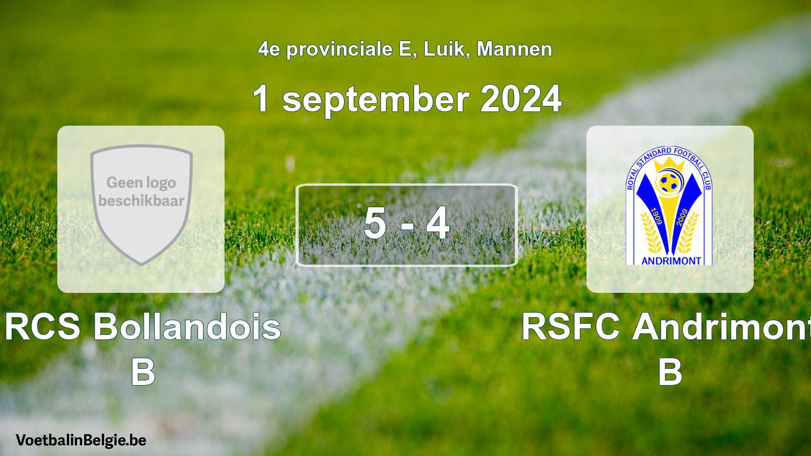 Gespeelde wedstrijd mannenvoetbal: RCS Bollandois B - RSFC Andrimont B 5 - 4 (1 september 2024)