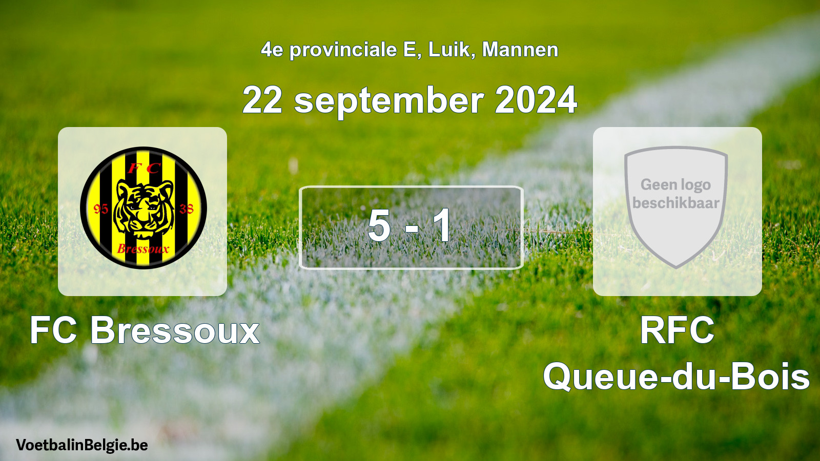 Gespeelde wedstrijd mannenvoetbal: FC Bressoux - RFC Queue-du-Bois 5 - 1 (22 september 2024)