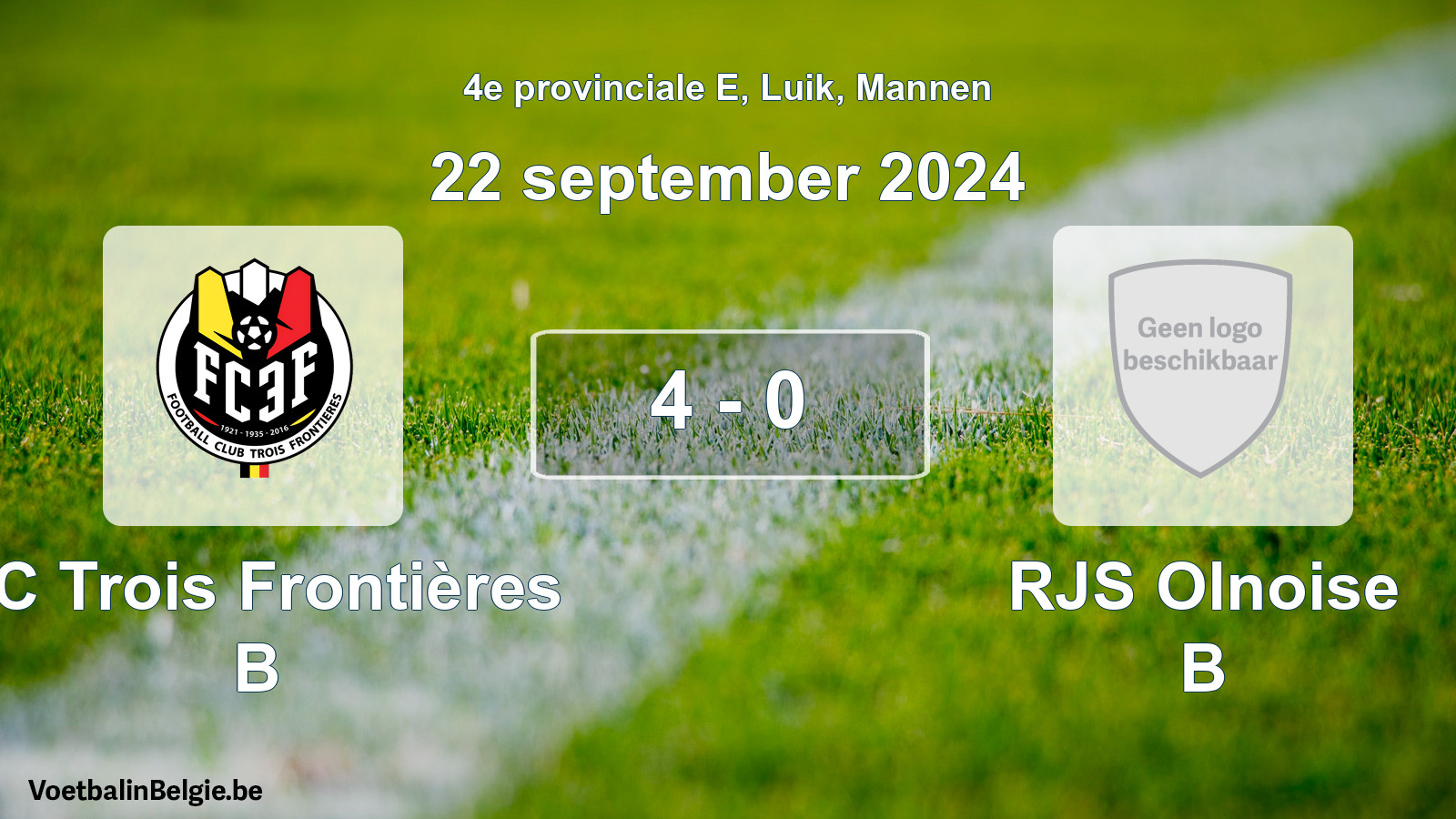 Gespeelde wedstrijd mannenvoetbal: FC Trois Frontières B - RJS Olnoise B 4 - 0 (22 september 2024)