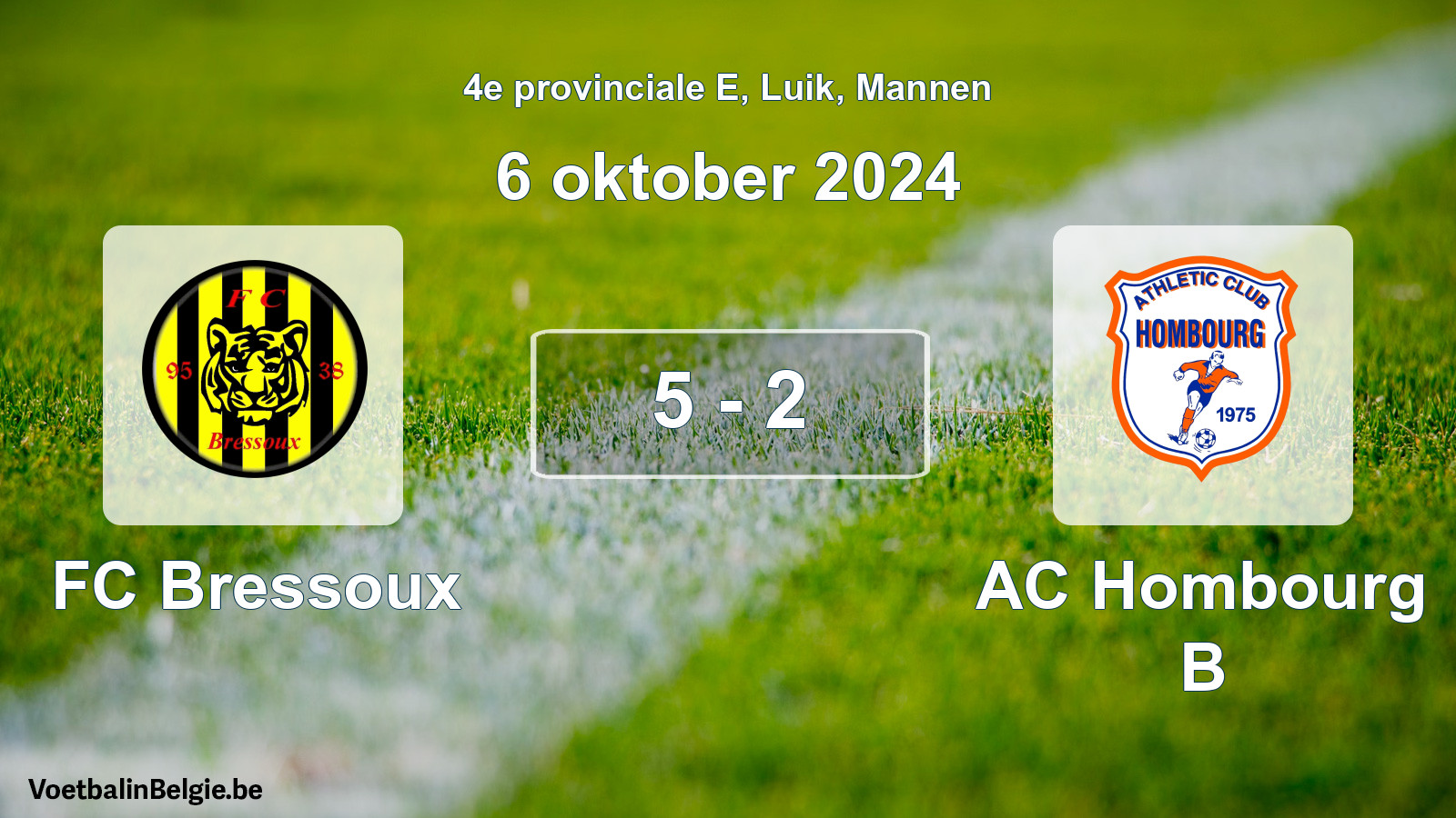 Gespeelde wedstrijd mannenvoetbal: FC Bressoux - AC Hombourg B 5 - 2 (6 oktober 2024)