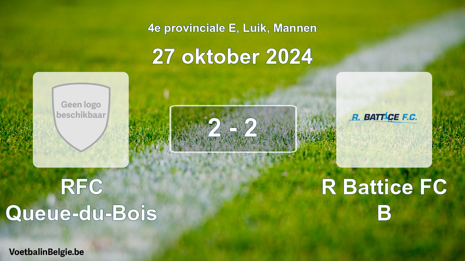 Gespeelde wedstrijd mannenvoetbal: RFC Queue-du-Bois - R Battice FC B 2 - 2 (27 oktober 2024)