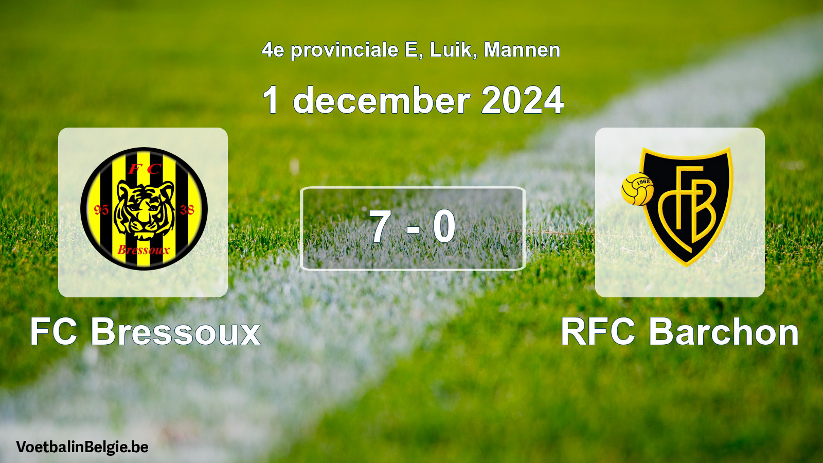 Match joué football hommes: FC Bressoux - RFC Barchon 7 - 0 (1 décembre 2024)