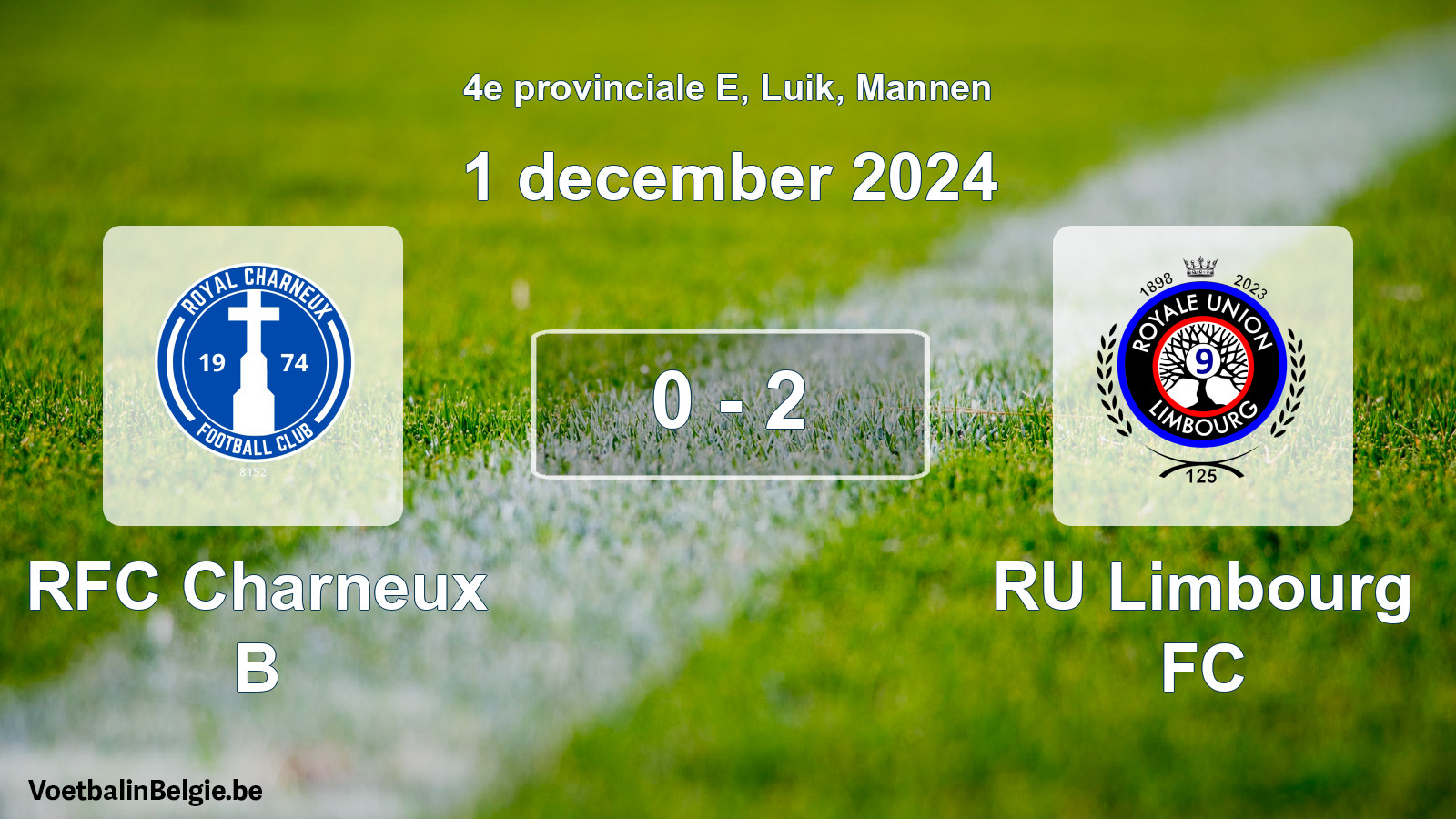 Match joué football hommes: RFC Charneux B - RU Limbourg FC 0 - 2 (1 décembre 2024)