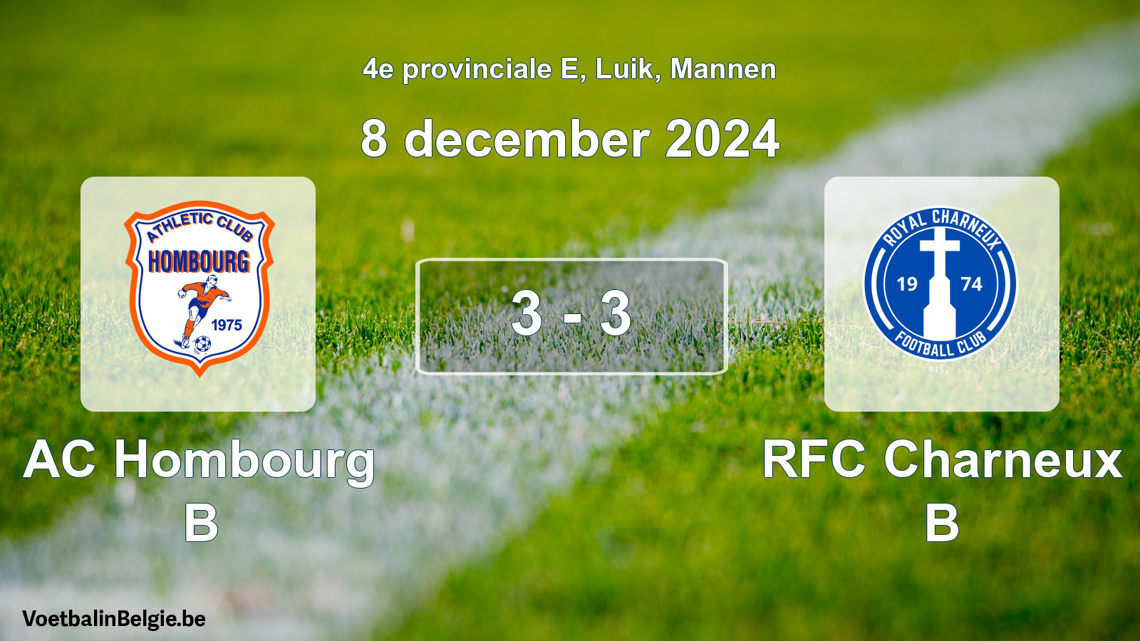 Match joué football hommes: AC Hombourg B - RFC Charneux B 3 - 3 (8 décembre 2024)