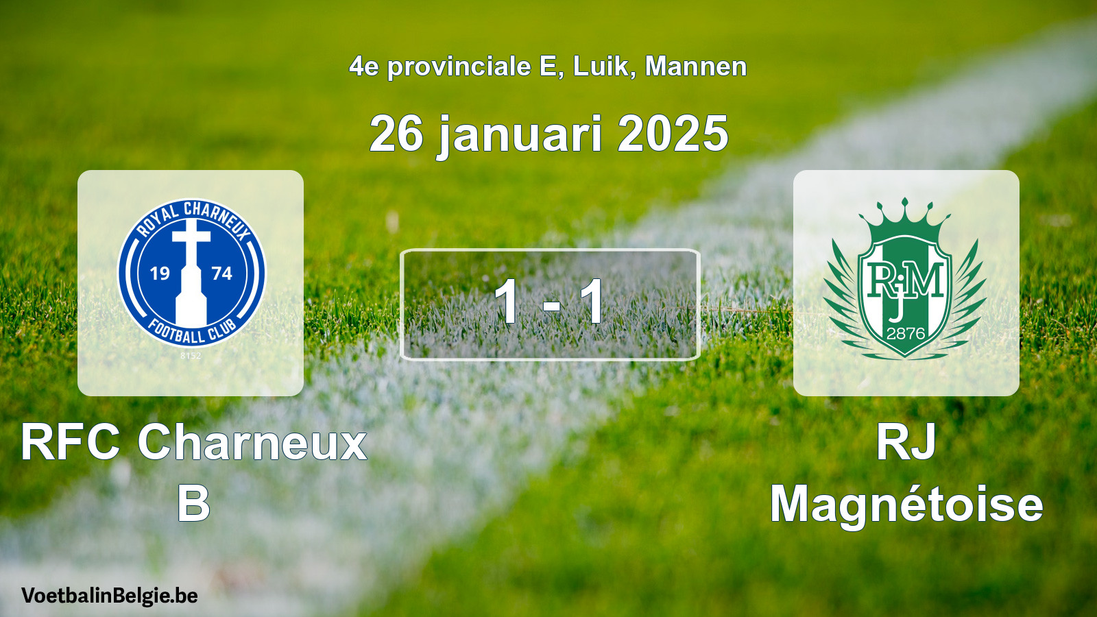 Match joué football hommes: RFC Charneux B - RJ Magnétoise 1 - 1 (26 janvier 2025)