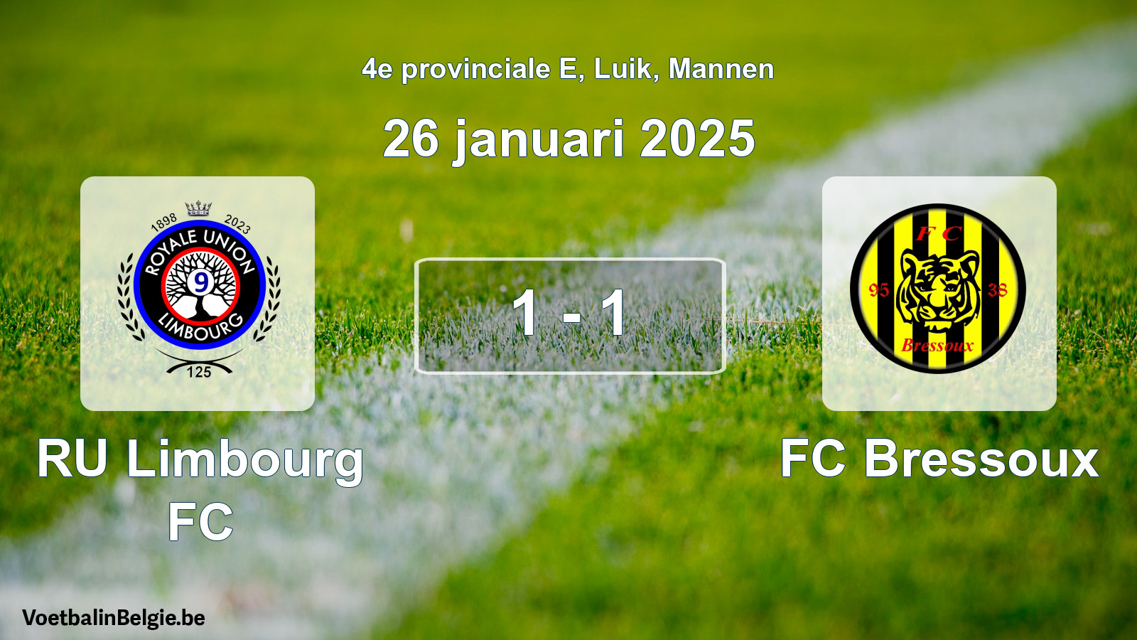 Gespeelde wedstrijd mannenvoetbal: RU Limbourg FC - FC Bressoux 1 - 1 (26 januari 2025)