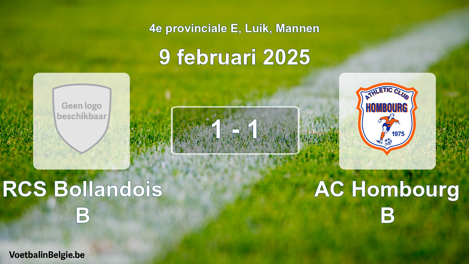 Gespeelde wedstrijd mannenvoetbal: RCS Bollandois B - AC Hombourg B 1 - 1 (9 februari 2025)