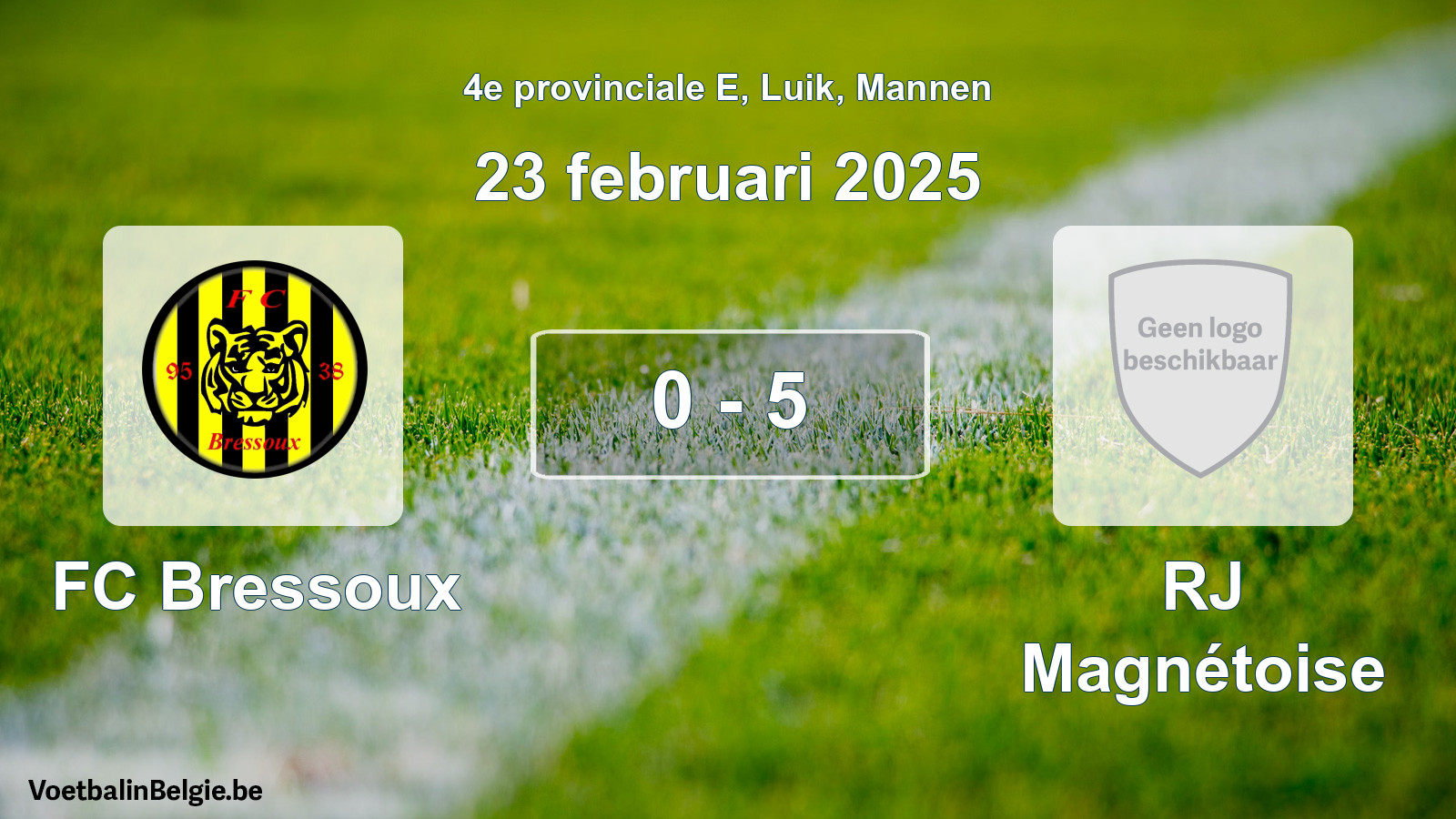 Gespeelde wedstrijd mannenvoetbal: FC Bressoux - RJ Magnétoise 0 - 5 (23 februari 2025)
