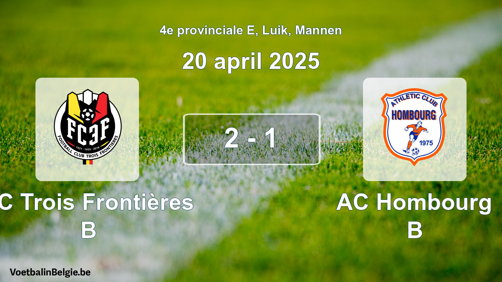 Gespeelde wedstrijd mannenvoetbal: FC Trois Frontières B - AC Hombourg B 2 - 1 (20 april 2025)