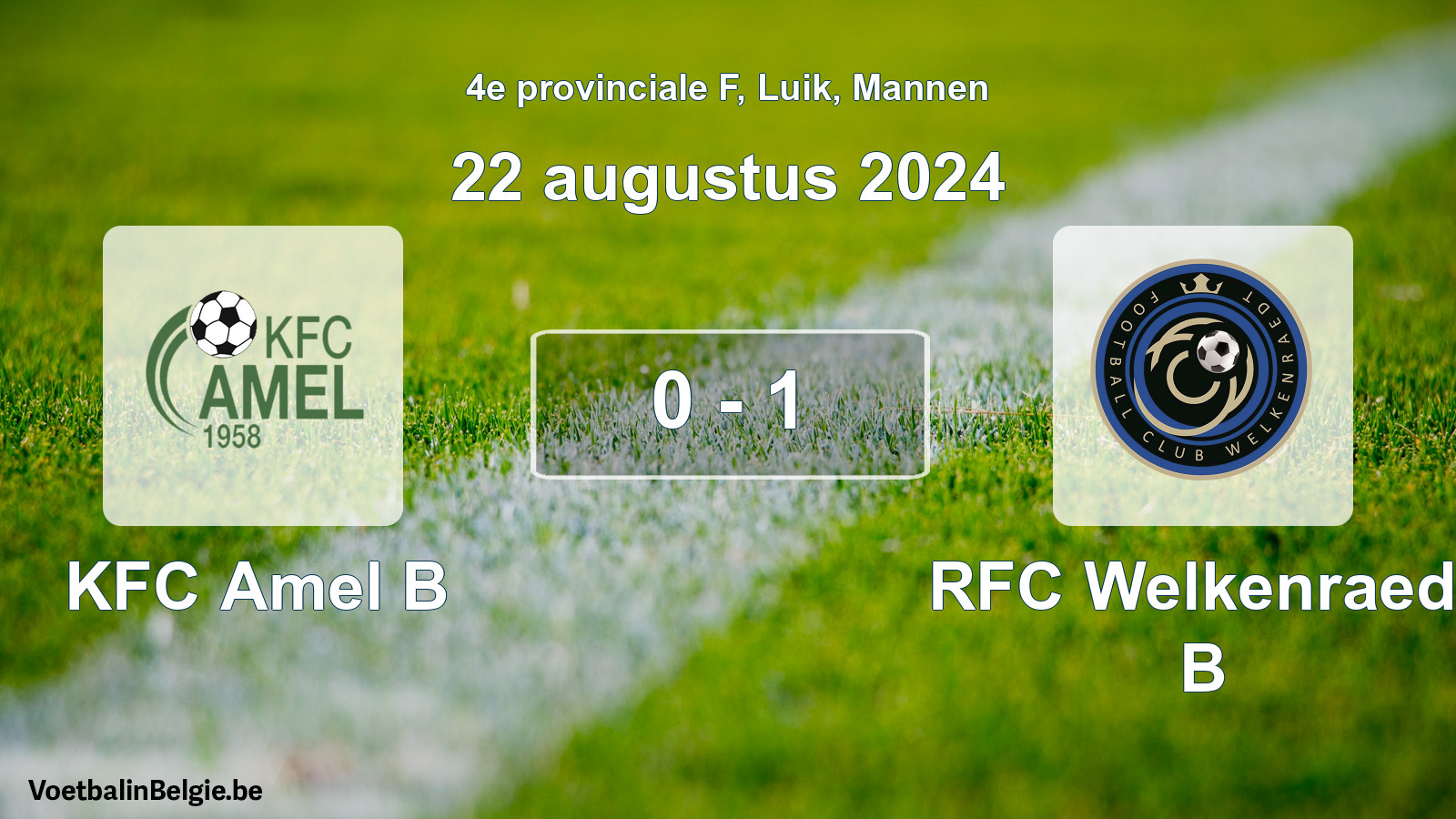 Gespeelde wedstrijd mannenvoetbal: KFC Amel B - RFC Welkenraedt B 0 - 1 (22 augustus 2024)