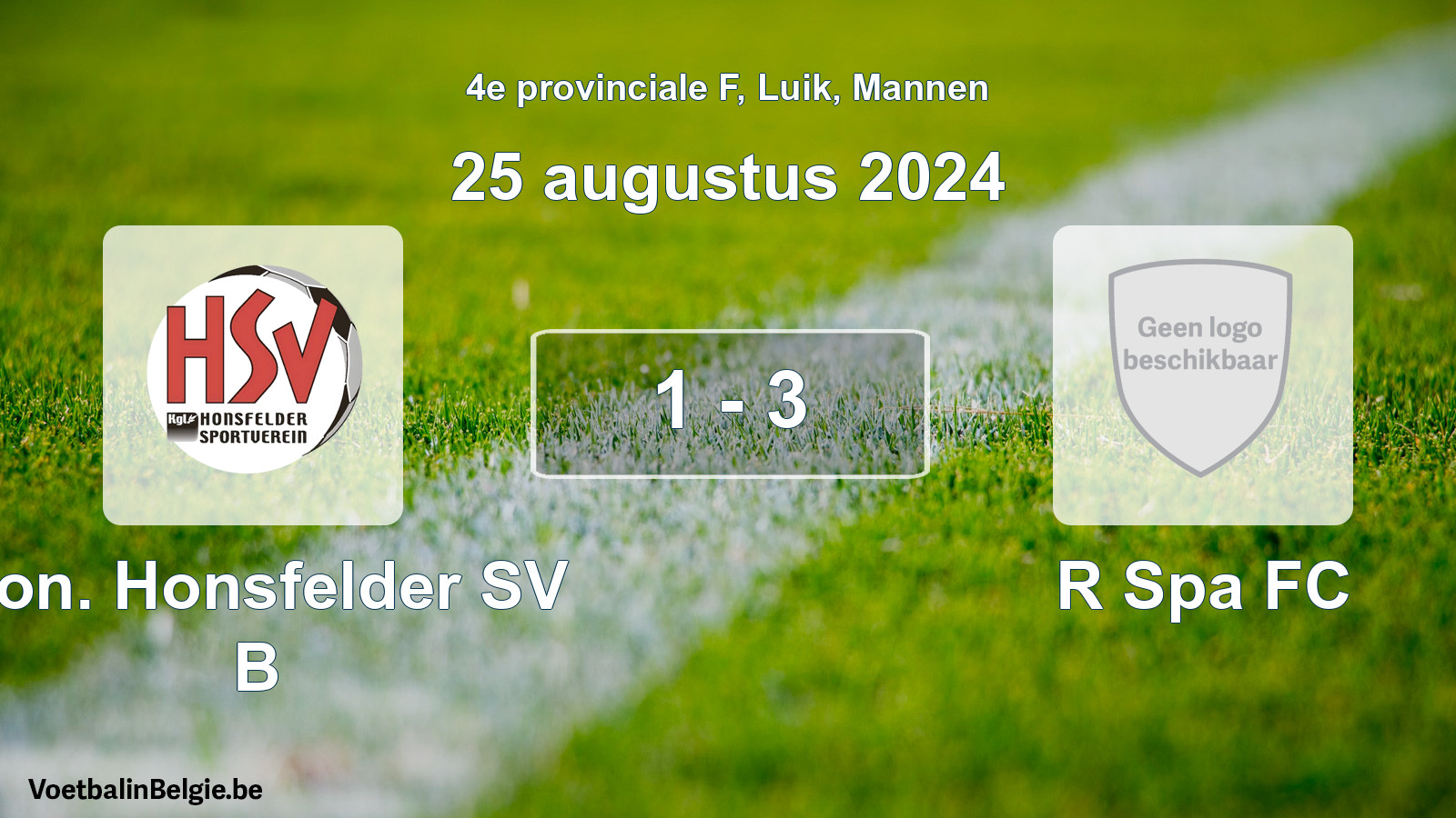 Gespeelde wedstrijd mannenvoetbal: Kon. Honsfelder SV B - R Spa FC 1 - 3 (25 augustus 2024)