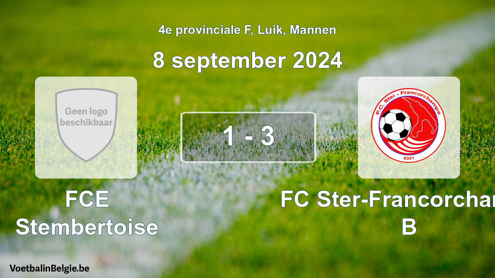Gespeelde wedstrijd mannenvoetbal: FCE Stembertoise - FC Ster-Francorchamps B 1 - 3 (8 september 2024)