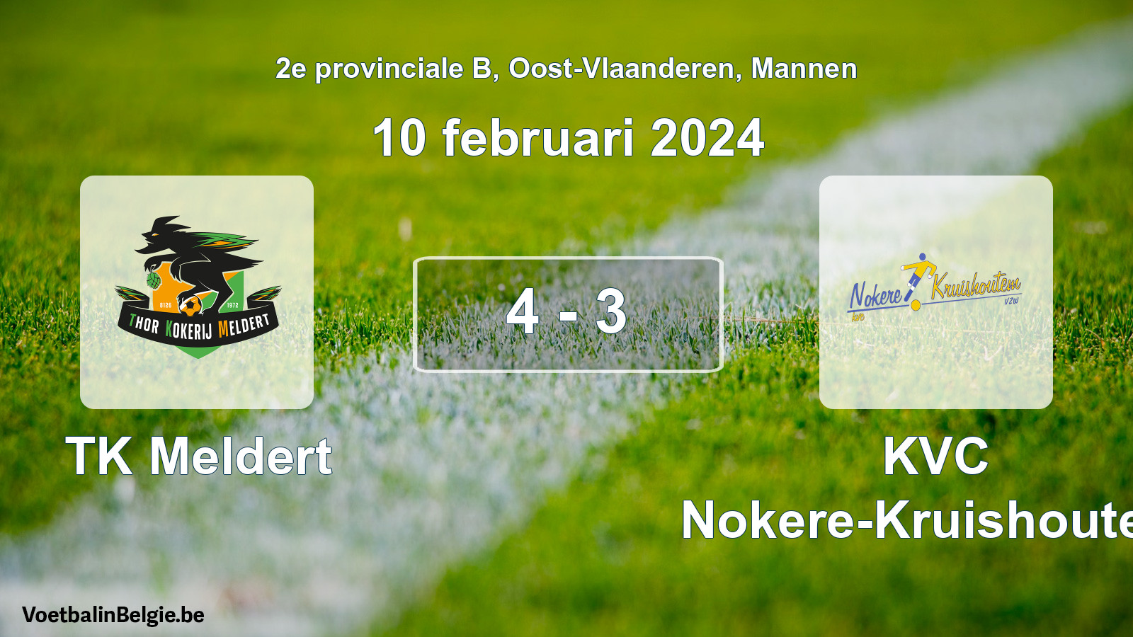Gespeelde wedstrijd mannenvoetbal: TK Meldert - KVC Nokere-Kruishoutem 4 - 3 (10 februari 2024)
