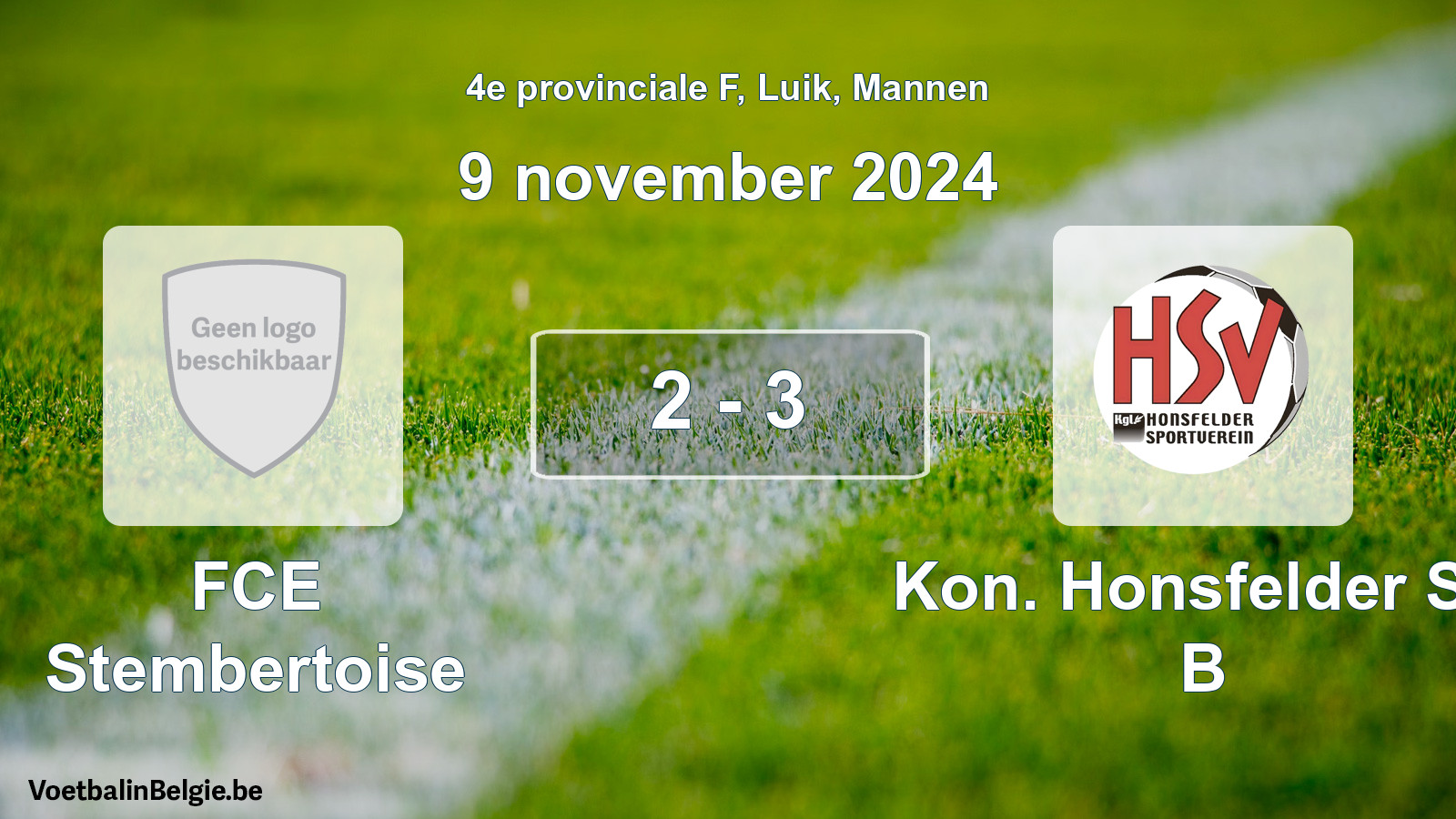 Gespeelde wedstrijd mannenvoetbal: FCE Stembertoise - Kon. Honsfelder SV B 2 - 3 (9 november 2024)
