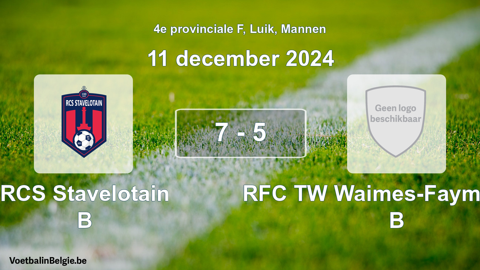 Gespeelde wedstrijd mannenvoetbal: RCS Stavelotain B - RFC TW Waimes-Faymonville B 7 - 5 (11 december 2024)