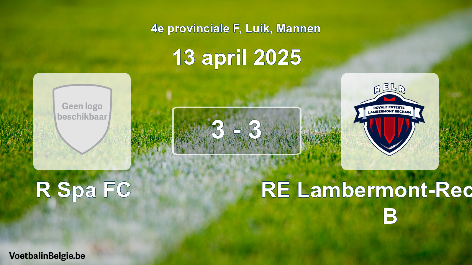 Gespeelde wedstrijd mannenvoetbal: R Spa FC - RE Lambermont-Rechain B 3 - 3 (13 april 2025)