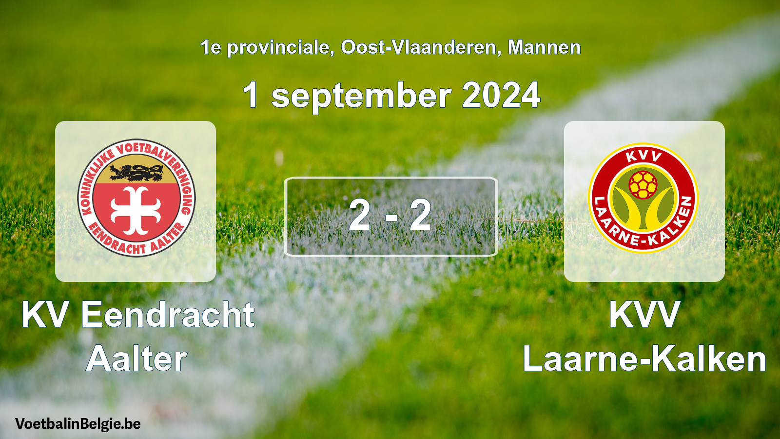 Gespeelde wedstrijd mannenvoetbal: KV Eendracht Aalter - KVV Laarne-Kalken 2 - 2 (1 september 2024)