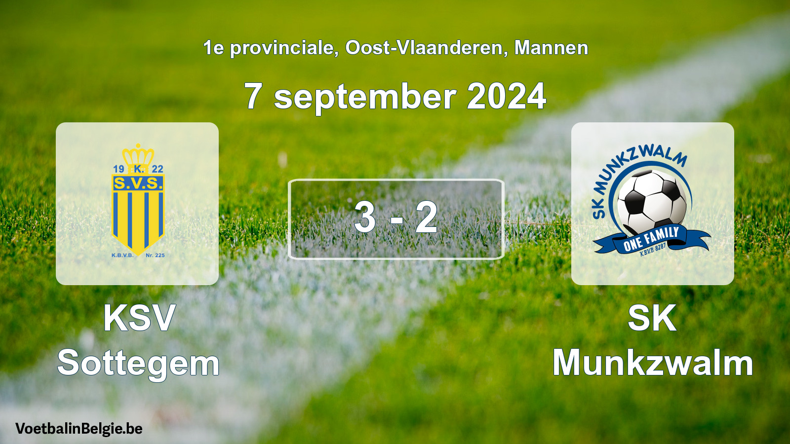 Gespeelde wedstrijd mannenvoetbal: KSV Sottegem - SK Munkzwalm 3 - 2 (7 september 2024)